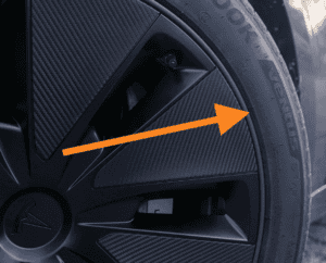 Close up of of the tire sidewall with the size and speed rating